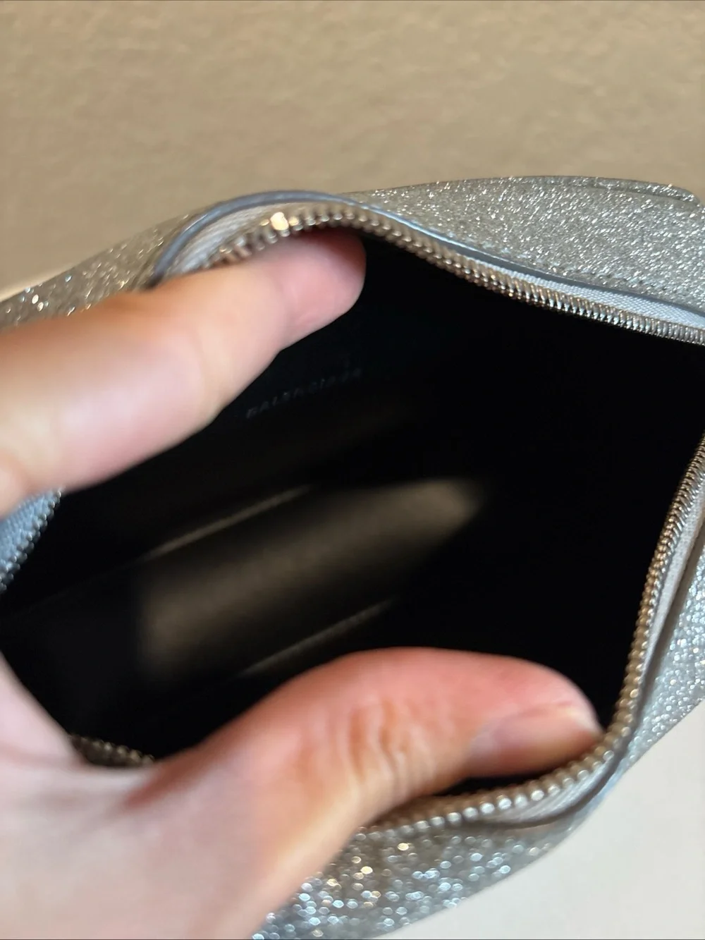Balenciaga Glitter Silver Leather Camera Crossbody Bag Made In Italy